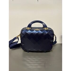 Triforce Hardside Beauty Case Navy Blue with Floral Print Inside 13"